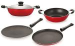 Nirlon 4 pcs of Red and Black Non-stick Chemical Free Kitchen Cooking Utensil Combo Set, Standard