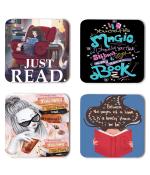 Whats Your Kick Books Reading Just Read Quotes Printed Set of 4 Coaster With Metal Stand
