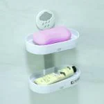 Kuber Industries White Plastic Two Tier Hanging Soap Case (Set Of 2)