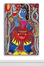 Tamatina Multicolor Kalamkari Art Lord Shiva Mahadev Traditional Art Canvas Painting - 24X16 Inch