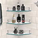 Plantex Transparent Glass Bathroom Corner Shelf (pack of 3)