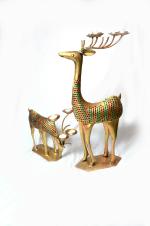 TC Embossed Deer 4 t light each set of 2 Decorative Showpiece - 68.58 cm (Metal, Multicolor)