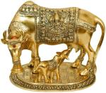 Navyaksh- Ramdev Crafts Ramdev craft Metal Kamdhenu Cow with Calf Statue for Decor(Golden) Decorative Showpiece - 7.58 cm (Brass, Multicolor)