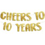 Festiko Cheers To 10 Years Gold Glitter Banner 10th Anniversary And Birthday Party Decorations