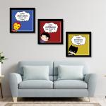 SURMUL Superhero Ironman Batman Superman Black Rectangle Canvas Painting with Frame (Set of 3)