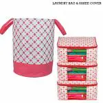 Unicrafts Laundry Bag 45 L Durable and Collapsible Laundry storage Bag with Handles Clothes & Toys Storage Foldable Laundry Bag for Dirty Clothes Combo Pack of 02 Pc ( Dot Print Pink)