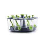 OLIX 360 Revolving Multipurpose Pickle Aachar with Spice Stand Kitchen Jar & Container Spice Rack, Tray for Serving Rotating Tray Dry Fruit Unbreakable Transparent (6 PCS Set, Blue)