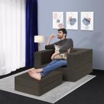1 Seater Sofa cum Bed with Foot Stool 72x36x14 inches-Jute Fabric with 1 Cushion(Dark Brown)
