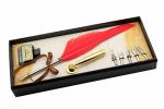 Ledos Red Metal Calligraphy Fountain Pen Set with Ink Bottle Pen Stand 5 extra flex nibs