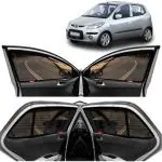 Kingsway Car Magnetic Sun Shades Curtains for Hyundai I10, Model Year : 2007 - 2010, Zips in Front Window with Rear Windshield, Color : Black, Cotton Mesh, Complete Set of 5 Piece