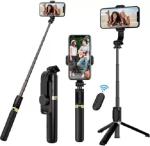 JOKIN Q07 Bluetooth Integrated Selfie Stick Wireless Bluetooth Remote Control for All Smartphone Bluetooth Selfie Stick (Black, Remote Included)