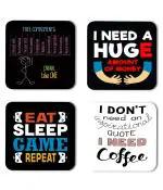 Whats Your Kick Funny Hindi Eat Sleep Came Repeat Quotes Printed Set of 4 Coaster With Metal Stand