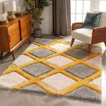 Hitex Carpet Polyester Silver, Grey-Border Box Modern Geometric 3D Textured Thick And Soft Shaggy Fur Rug - 12 X 18