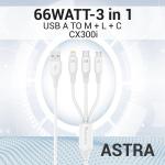 Maxx 3 in 1 Cable CX300i 66W/1.2 Mtr. USB-A to Micro+Lightning+Type-C TPE SR-White