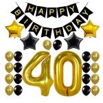 Festiko 40th Birthday Decorations Happy Birthday Banner, 40th Balloons, Gold And Black, Number, Perfect 40 Years Old Party