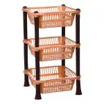 Kuber Industries Storage Basket | Plastic 3 Layer Square Storage Basket | Storage Rack for Kitchen | Multi-Layer Vegetable Rack | Fiesta Floor-Standing Rack | Coffee