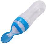 Ole Baby Blue Silicone Squeeze Style Bottle Feeder With Dispensing Spoon For Newborn