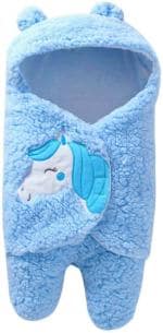 Pandaoriginals Cartoon Single Hooded Baby Blanket for AC Room (Cotton, Blue)