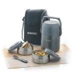 Borosil Hot-N-Fresh Stainless Steel Insulated Lunch Box with Bag, Set of 2 (420 ml Each) Tiffin for Office & College, Grey