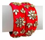 Aashirwad Traders Handmade Red Plastic and Silk Thread Kundan Bangle (Women) - 2.4 (set of 2)