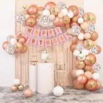 Party Propz Rose Gold Birthday Decoration Kit -3D Butterflies With And Confetti Balloons (Set Of 74)