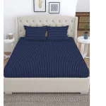 ELEGANT WEAVERS Bedsheet for Double Bed | Striped Plain Bedsheets for Bedroom | Bedsheet with 2 Pillow Covers | Ultrasoft & Microfiber Polyester Queen Size Bedsheet | Solid Blue, (220cm X 240cm)