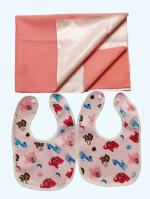 Maalove Combo of Baby Soft Breathable Washable Small Drysheet 50x70cm 1 unit and Feeding Bibs Pack of 2 Purple