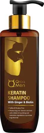 Qraa Men Keratin Shampoo with Ginger and Biotin for Nourished and Thick Hair - Sulfate and Paraben Free, 200 ml