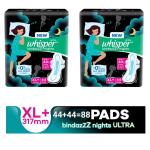 Whisper Bindazzz Nights Sanitary Pads Xl Plus 44 Sanitary Pad (44 Pads + 44 Pads)