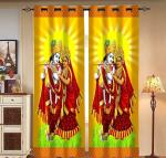 Dc Decastle 274 cm (9 ft) Polyester Room Darkening Long Door Curtain (Pack Of 2) (3D Printed, Yellow Radha Krishan)
