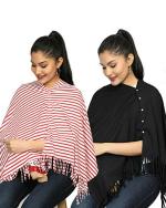 nene Breastfeeding Multi Purpose Scarf The Jersey Cotton Nursing Shawl, Breathable Breastfeeding Cover- Pack of 2 Large Size 180cmX55cm (RedStripes-Black)