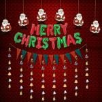 Grand Shop Multicolor Paper, Aluminium Merry Christmas Letter Foil Balloons, Santa Hanging Decoration , Buntings, Bell Hanging Frills