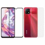 Kite Digital Vivo Y31s Back Screen Protective Film Carbon Fiber Skin Transparent Sticker + [Black] Tempered Glass Screen Protector with Edge to Edge Coverage