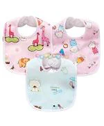 DESIGNESTYMulticolor Waterproof Baby Feeding Bibs with Tich Button - 0 - 30 Months ( Pack of 3 )
