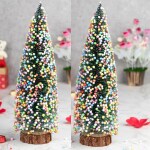 Webelkart Premium Artificial Miniature Christmas Tree Table Decor Tree with Wooden Base and Balls - Christmas Xmas Table Top Tree for Home Office Living Room Decor - Christmas Decoration (Set of 2)