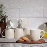 Fine Bone China Tea Cup Embossed Geo Design Cream, 160ML 6pcs