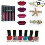 LIBELLE Combo of Glossy Nail Paint - 6 and Hair Pins - 3 and Trendy Matte Lipstick - 4 for Women and Girls - Multicolor