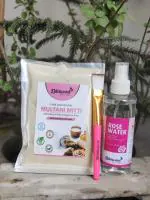 ELDERWAND Face Pack Mitti 200g+ Rose water 200 ml+ Face Pack Brush Combo offer