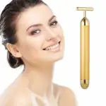 NEPROENT T-Shaped Energy Beauty Bar Gold Electric Vibration Facial Massage With Anti Aging 100% Natural Jade Stone With Gua Sha Tools. Face and Body Massager And Mini 3D Roller Face Massager
