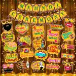 Zyozique Mehndi Ceremony Decorations Combo - Banner, Photo Booth Props & Rice Light (Pack Of 29)