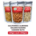 Bharat Super Foods Dry Fruits Combo Pack - Almonds, Cashews and Golden Raisin - 100gm each (Pack of 3)