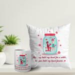 ASHVAH White Round You May Hold My Hand for a While But You Hold My Heart Forever Ceramic Coffee Mug and Cushion with Filler Combo (Pack of 2) 4254
