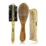 INSIME Wooden hair brush for women combo comb set l Flat Paddle hair brush for women and round roller brush l Wooden detangler hair brush for men curly hair l Wooden Hair brush set combo pack