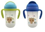 Te Quiti Green & Blue Plastic BPA Free Non-Toxic Cartoon Design Water Bottle With Sipper For Kids Girls and Boys 350ml