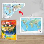 GOWOO 2 IN 1 WORLD POLITICAL AND PHYSICAL MAP IN ENGLISH and SCHOOL ATLAS LATEST EDITION (ENGLISH) - ART PAPER | Set of 1 Chart + 1 Atlas