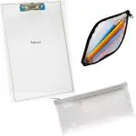 Shining Zon 2 Transparent Clear Acrylic Clipboard Writing Pad and 2 Pencil Pouch with Zipper Closure for Drawing Exam Board Kids Students Examination Office School College