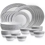 Cello Microwave Safe and Easy To Clean White Solitaire Round Opalware Argento Dinner Set 48.8 x 32.3 x 7.4 cm (27 pcs)