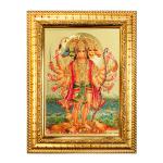 Hawai Panchmukhi Hanuman Bajrang Bali Wooden Wall Hanging Religious Photo Frame for Worship Use SFDI555GLDFRM 8.5x7 inch