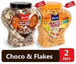 Percy Corn Flakes Classic & Choco Vanilla Flakes, [Duet Cereal, Chocos High Iron ] 2 jar