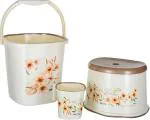 Nayasa 3 Piece Bathroom Set, 25 L Plastic Bucket+1 Mug+Stool , Brown
